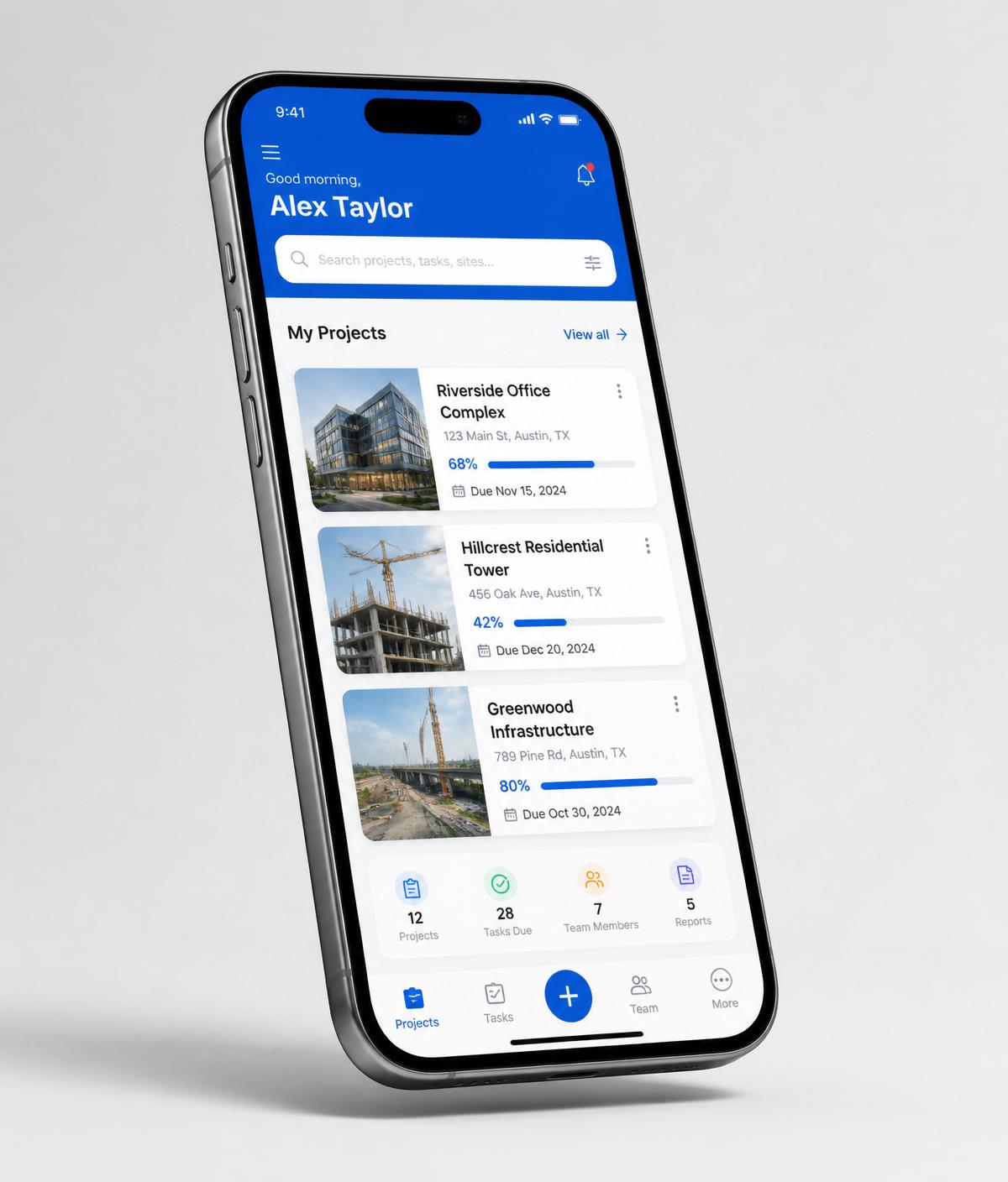 BuildConnect mobile app on iPhone